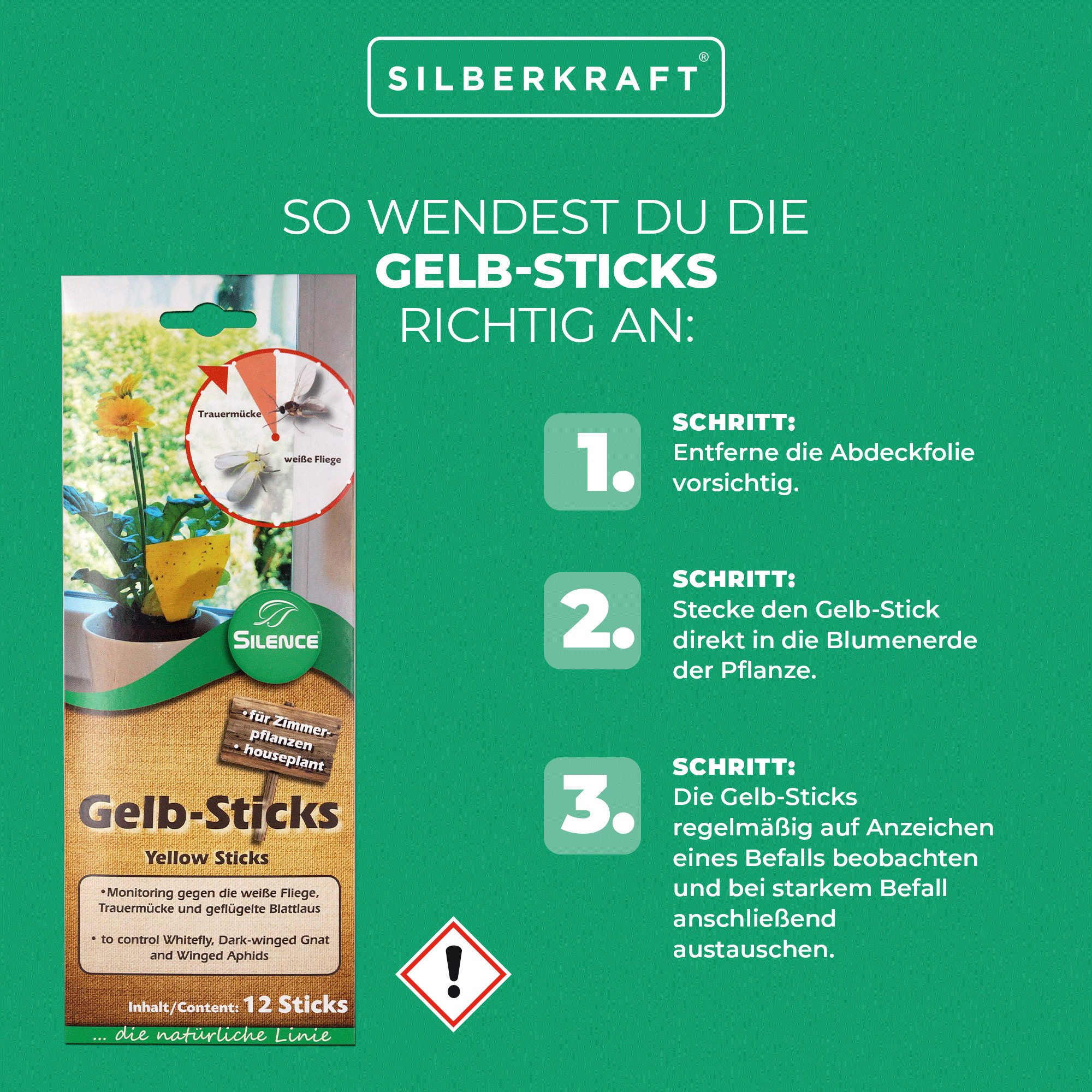 Thumbnail - Silberkraft Insektenfalle Silence Gelb-Sticks: Effektives Monitoring gegen die weiße Fliege, Gelb-Sticks – Effektive Kle...