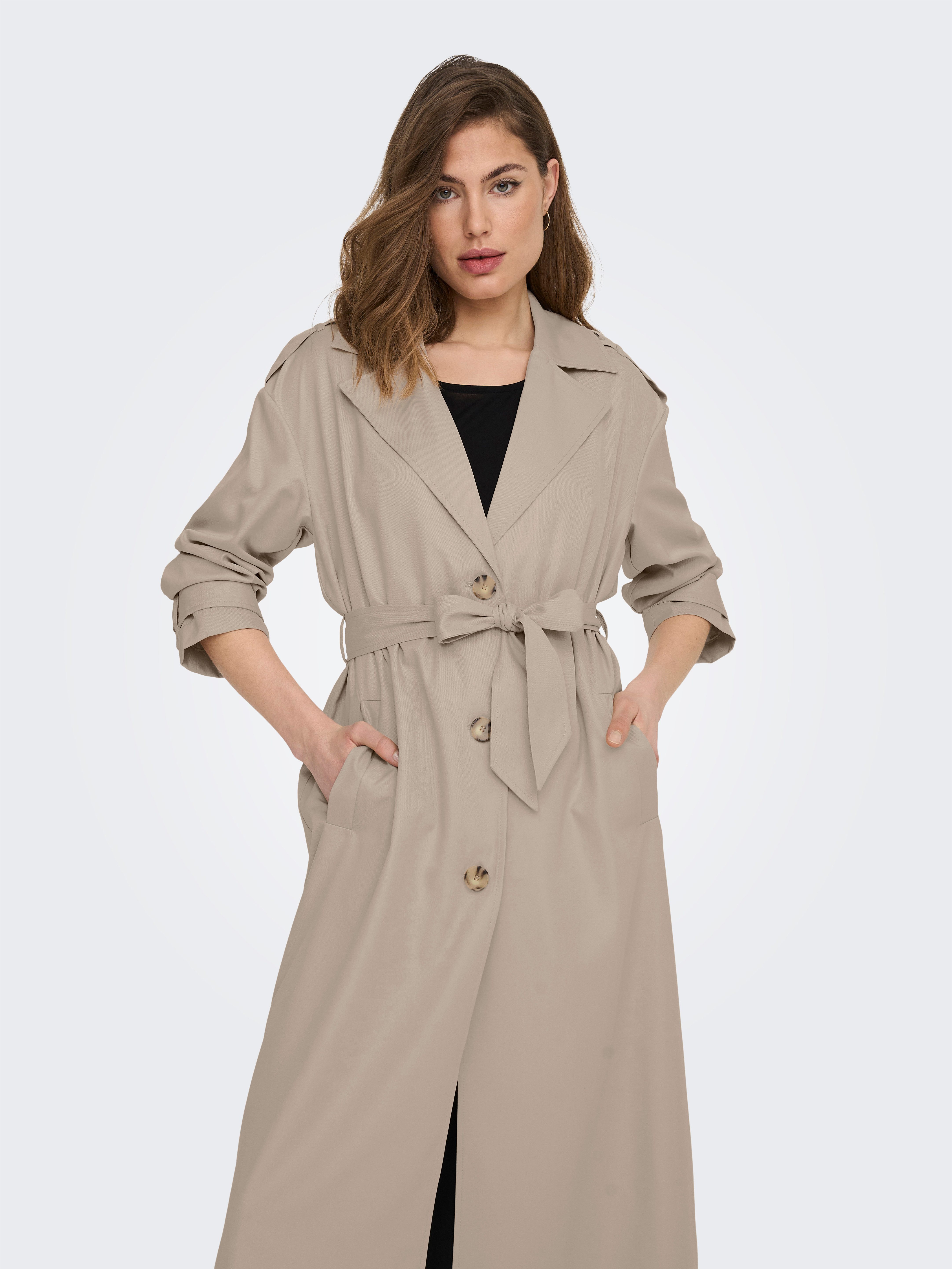 ONLY Trenchcoat ONLLINE X-LONG TRENCHCOAT OTW NOOS mit Bindegürtel an der Taille - 2 Seitentaschen