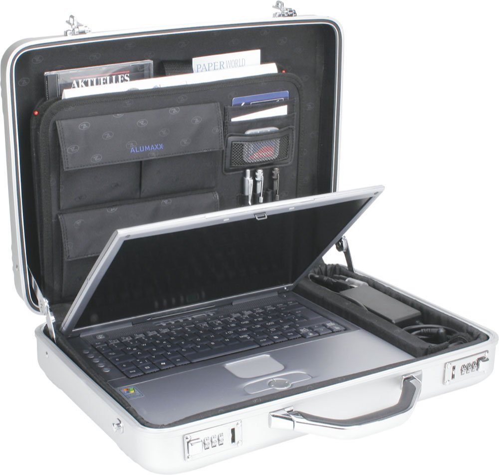 Attaché, fixbag mit Aluminiumkoffer silberfarben, Business-Koffer Laptopfach