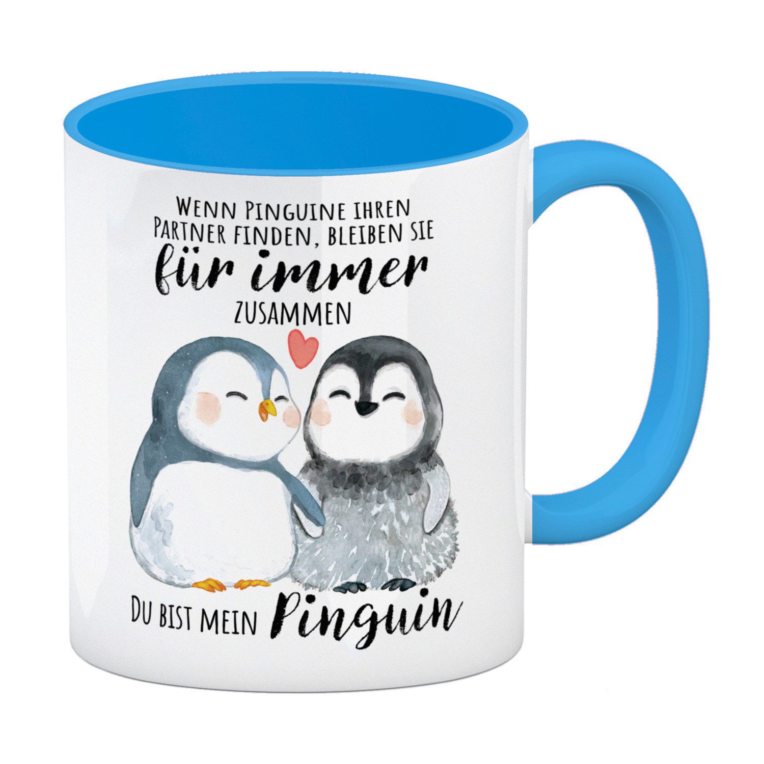 Tasse Pinguin Kaffeebecher in hellblau mit Spruch Du bist mein ewiger