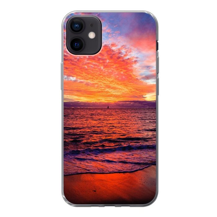 MuchoWow Handyhülle Sonnenuntergang - Strand - Rot Handyhülle Apple iPhone 12 Mini Smartphone-Bumper Print Handy