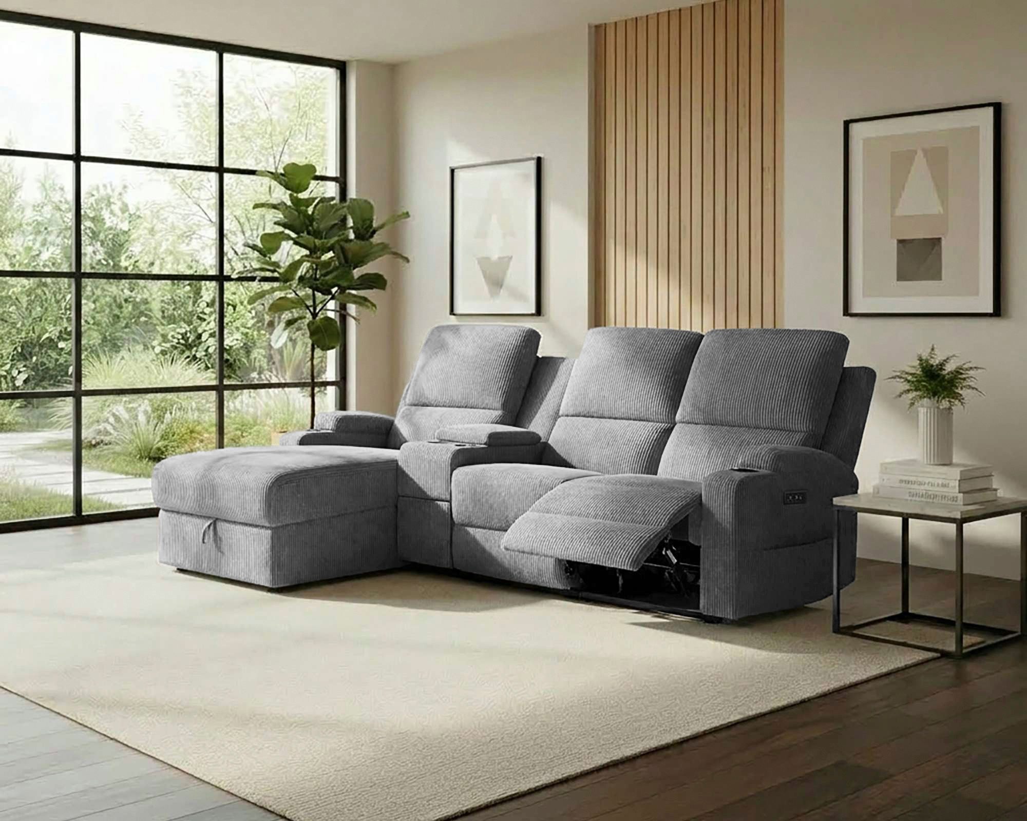 OTTO home Ecksofa NAPORI Cord, Multimediasofa, 3er Kinosessel XXL, L-Form, Kinosofa, manuelle o. elektr. Relaxfunktion, Staufach, Getränkehalter