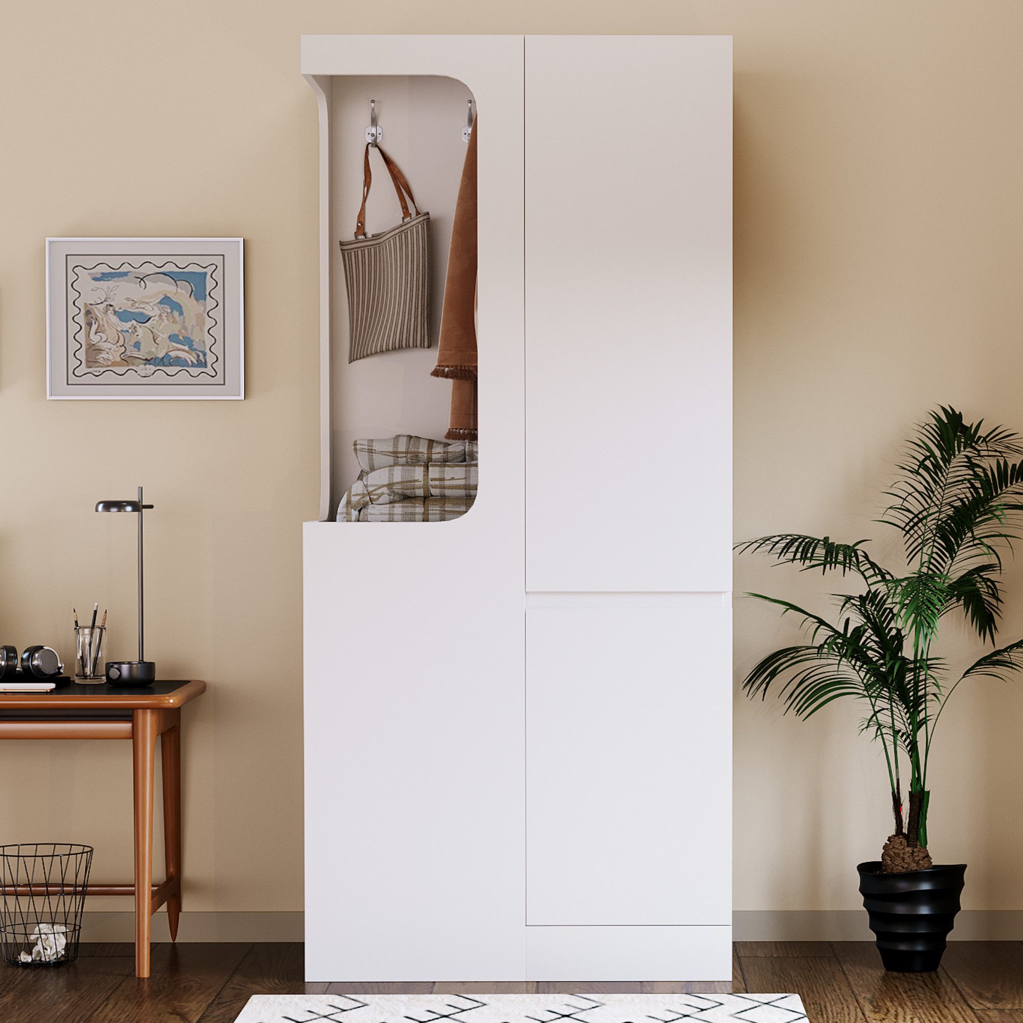 OKWISH Kleiderschrank Schrank (mit 4 Schubladen & offenem Hängefach, 1 Tür, 70×40×170 cm)