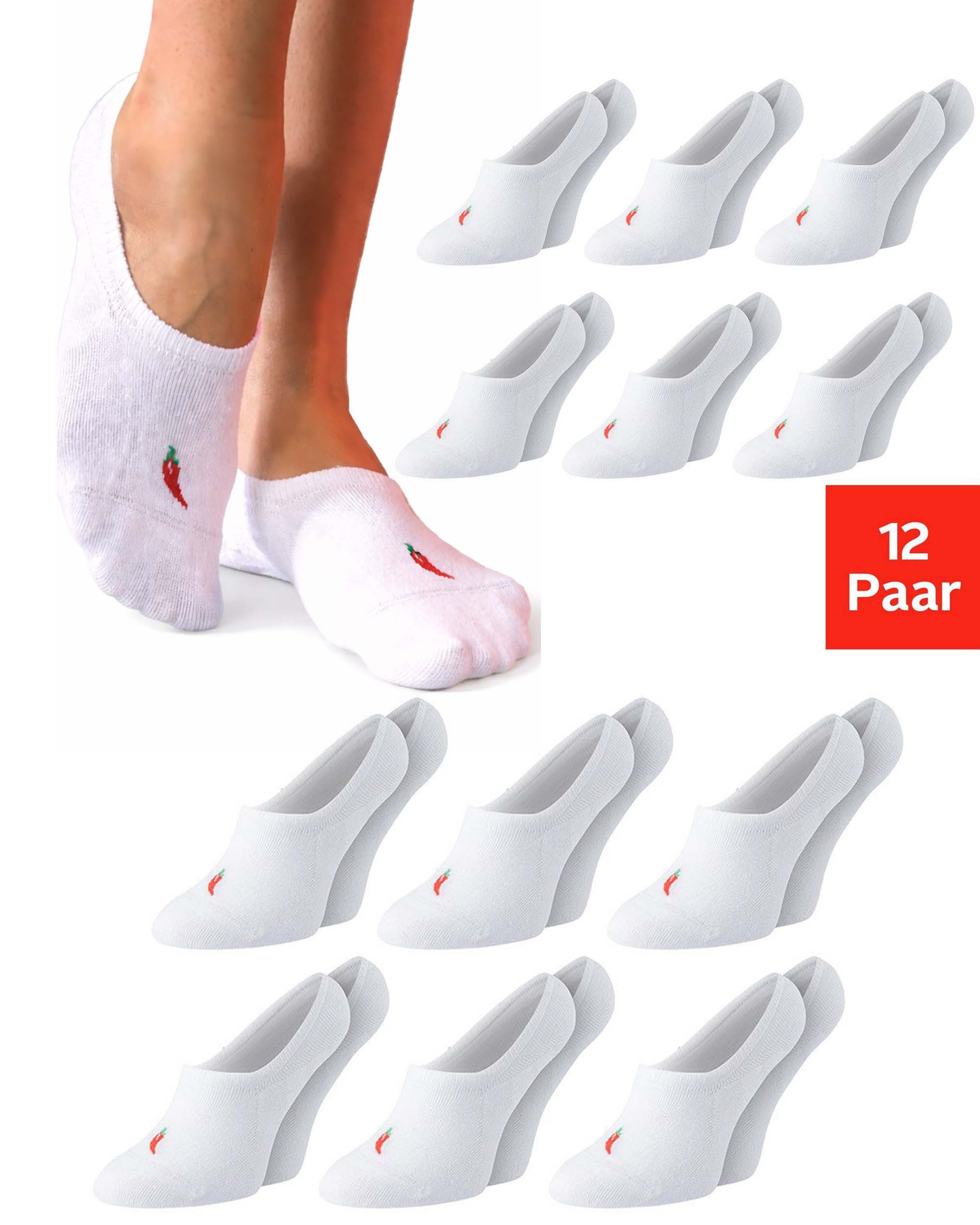 Chili Lifestyle Füßlinge mit Silicon Pad aus gekämmter Baumwolle für Damen und Herren (Multipack, 12-Paar, 2 Farbe Sneaker Socken) Anti Slip Invisible Socks ohne Naht mit Silikonpad gegen Verrutschen