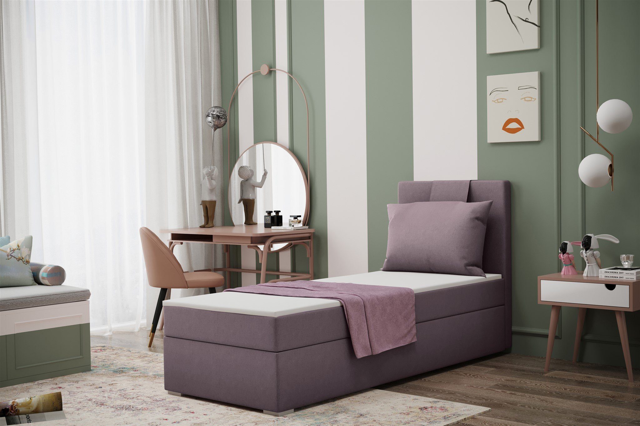 Fun Möbel Boxbett Schlafzimmerbett Gästebett SALMA in Stoff Soro (Inkl. Bettkasten rechts oder links, Inkl. Topper), Rückenkissen am Kopfteil