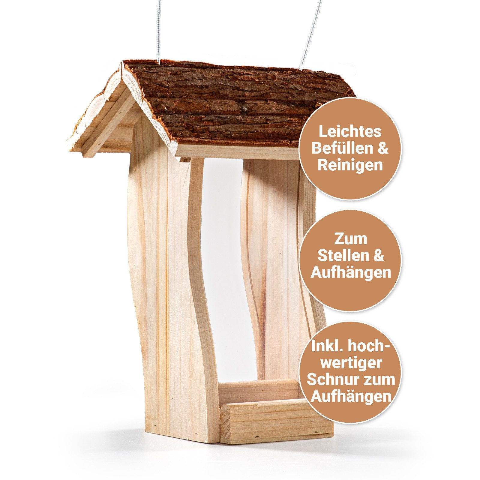 Cult at Home Tierhaus CULT at home Vogel Futterhaus Holz - Höhe 30 cm - Futterhaus für Vögel, zwei herausnehmbare Scheiben