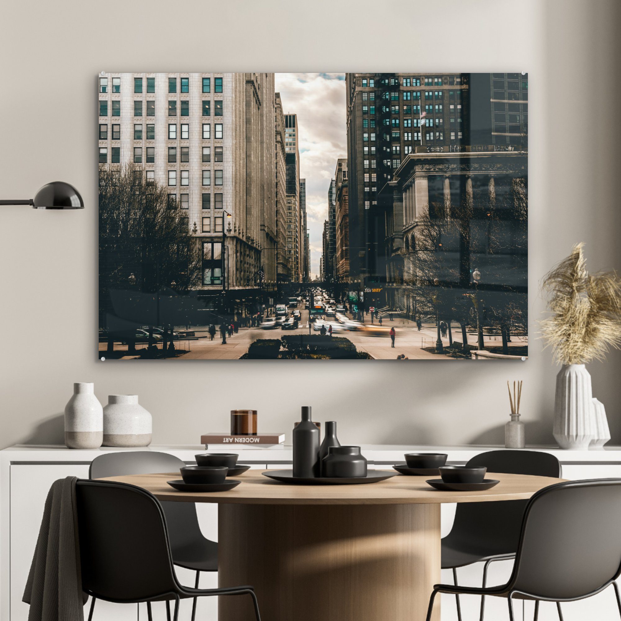 - St), Acrylglasbild Straße Wohnzimmer Chicago & Auto, Schlafzimmer Acrylglasbilder (1 MuchoWow -