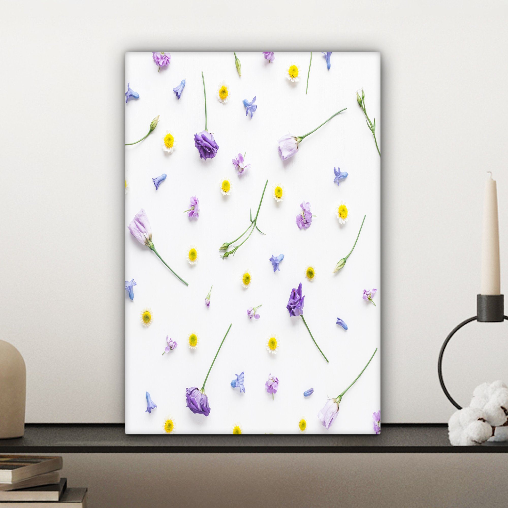 OneMillionCanvasses® Leinwandbild Blumen Collage Leinwandbild cm (1 20x30 - inkl. Gemälde, Pastell, St), bespannt fertig - Zackenaufhänger