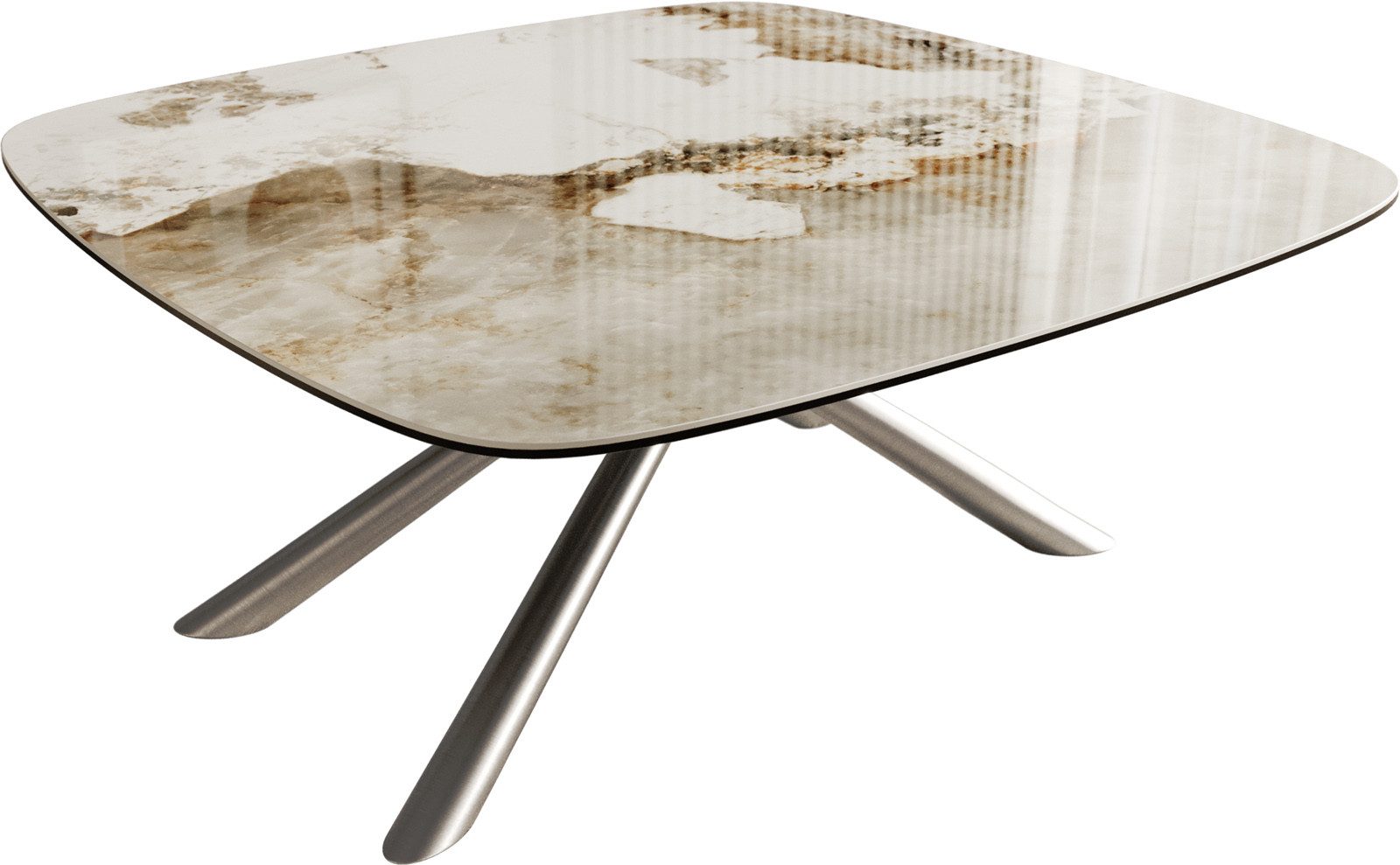 DELIFE Couchtisch Edge, Boot 90x90 cm Keramik Minas Melange Sarity Edelstahl gebürstet