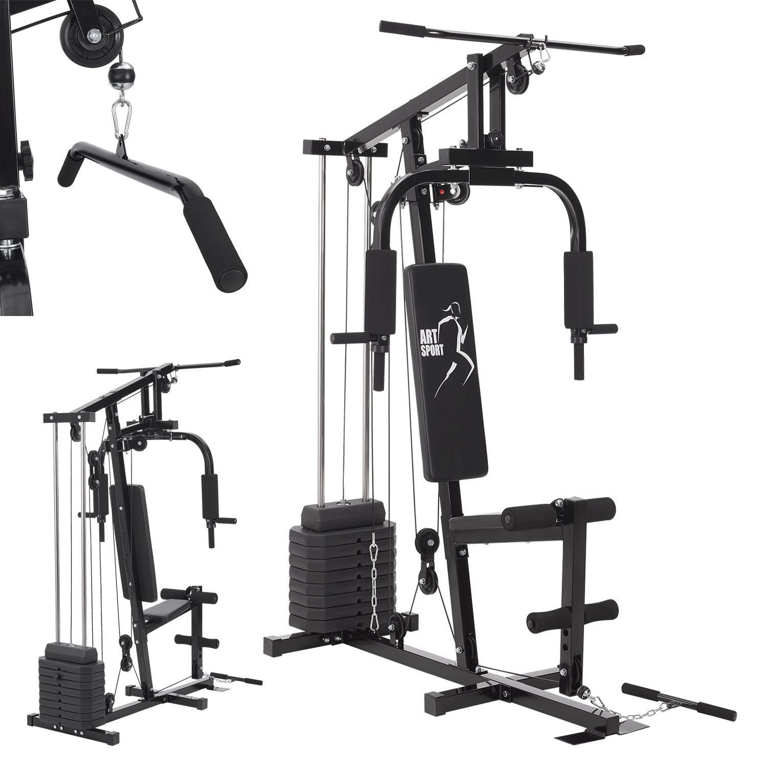 ArtSport Kraftstation ProfiGym 2000, 9 Gewichtsblöcke, insgesamt 40 kg, Butterflystange, Latzug, Bizepsseilzug und mehr