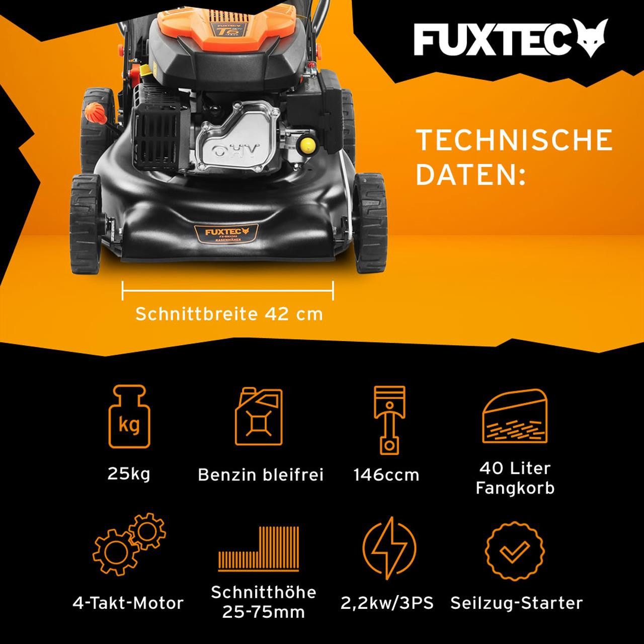 FUXTEC Benzinrasenmäher FX-RM4346ECO, 42 cm Schnittbreite, günstig online kaufen