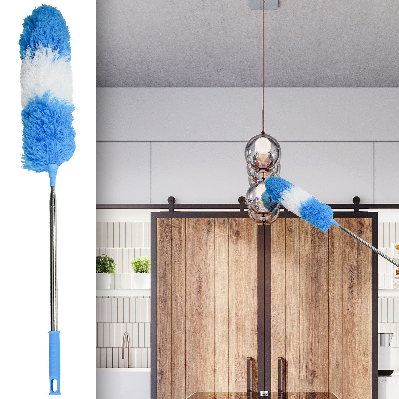 BENSON Staubwedel Flexibler Teleskop-Staubwedel 248 cm Ausziehbar Antistatisch Waschbar (1-St., 1er-Set & 2er-Set & 3er-Set), Ausziehbarer Staubwedel (78–248 cm) aus Edelstahl mit flexiblem Kopf
