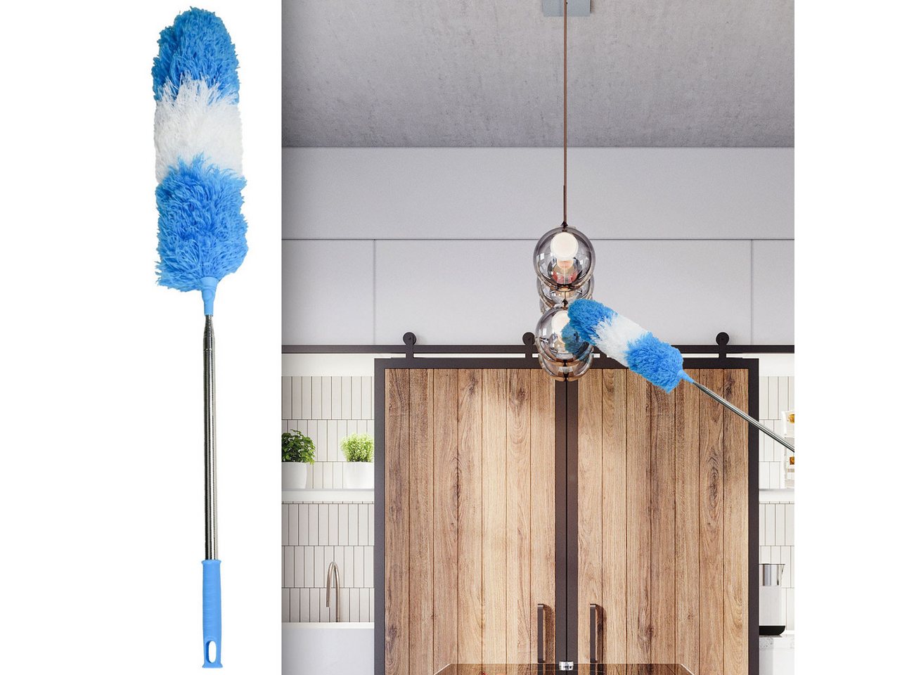 BENSON Staubwedel Flexibler Teleskop-Staubwedel 248 cm Ausziehbar Antistatisch Waschbar (1-St., 1er-Set & 2er-Set & 3er-Set), Ausziehbarer Staubwedel (78–248 cm) aus Edelstahl mit flexiblem Kopf