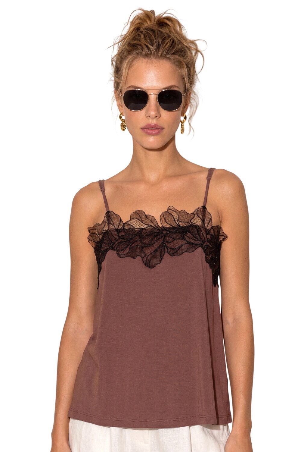 No Matter What Blusentop Verstellbares Spitzen-Camisole-Top