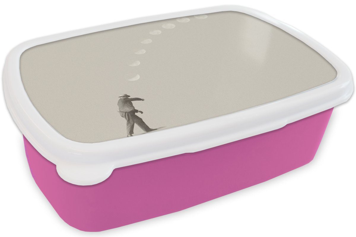 MuchoWow Lunchbox Jahrgang rosa Brotdose Brotbox Mensch, Erwachsene, Snackbox, Kunststoff (2-tlg), Kinder, - für - Mond Mädchen, Kunststoff