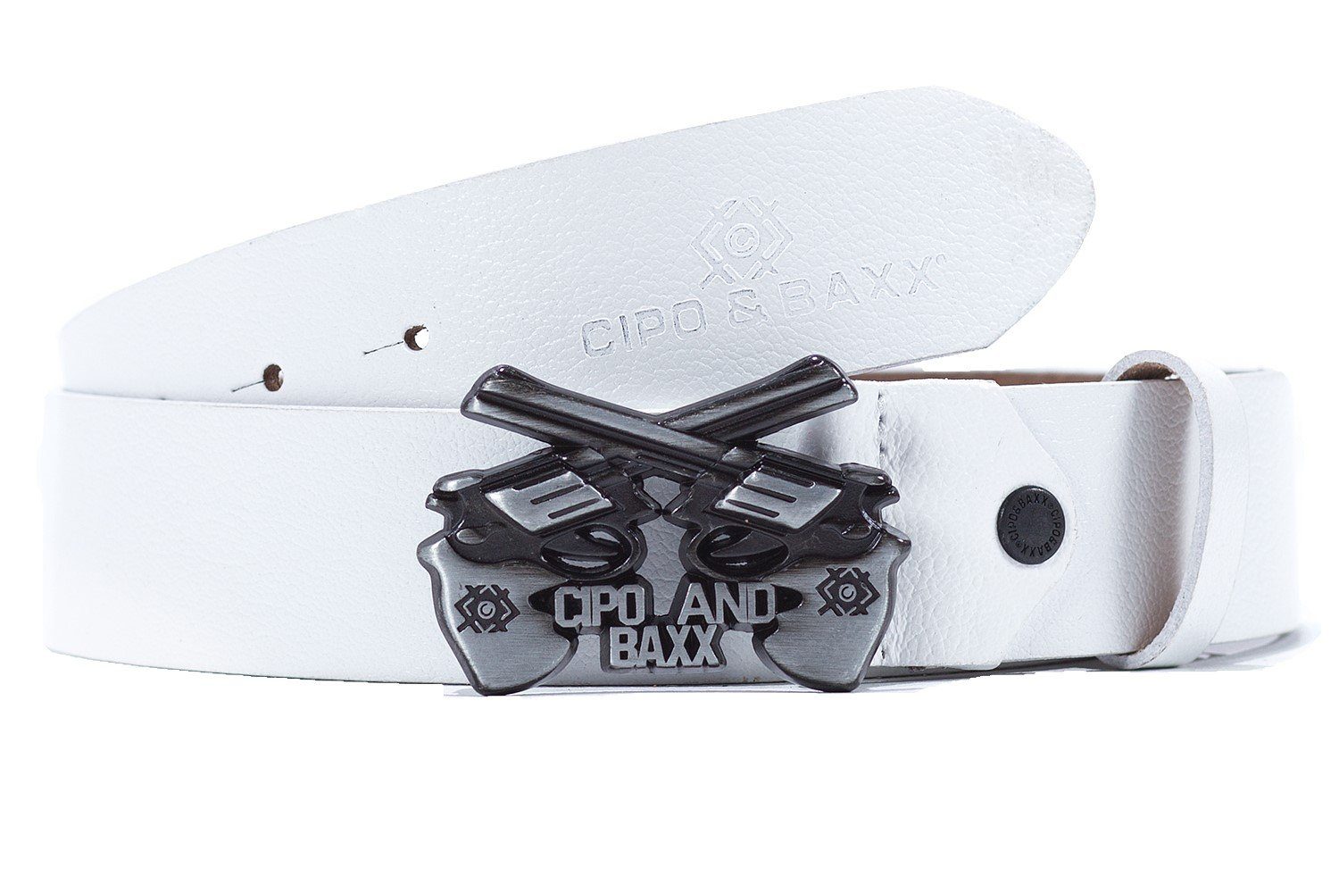 Cipo & Baxx Ledergürtel Casual Gürtel BA-CG148 (1-St) mit einer Schnalle in Form von Pistolen