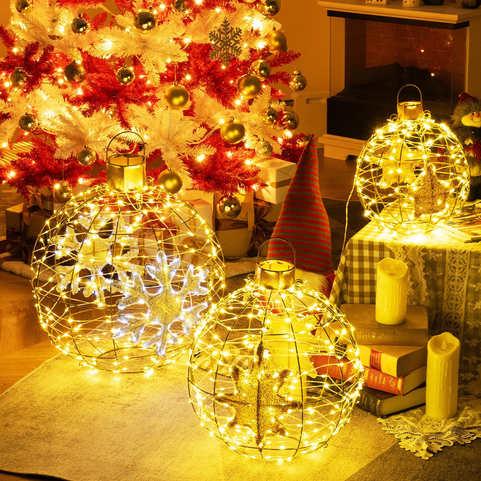 COSTWAY Weihnachtsfigur (3 St), LED Dekokugel, günstig online kaufen