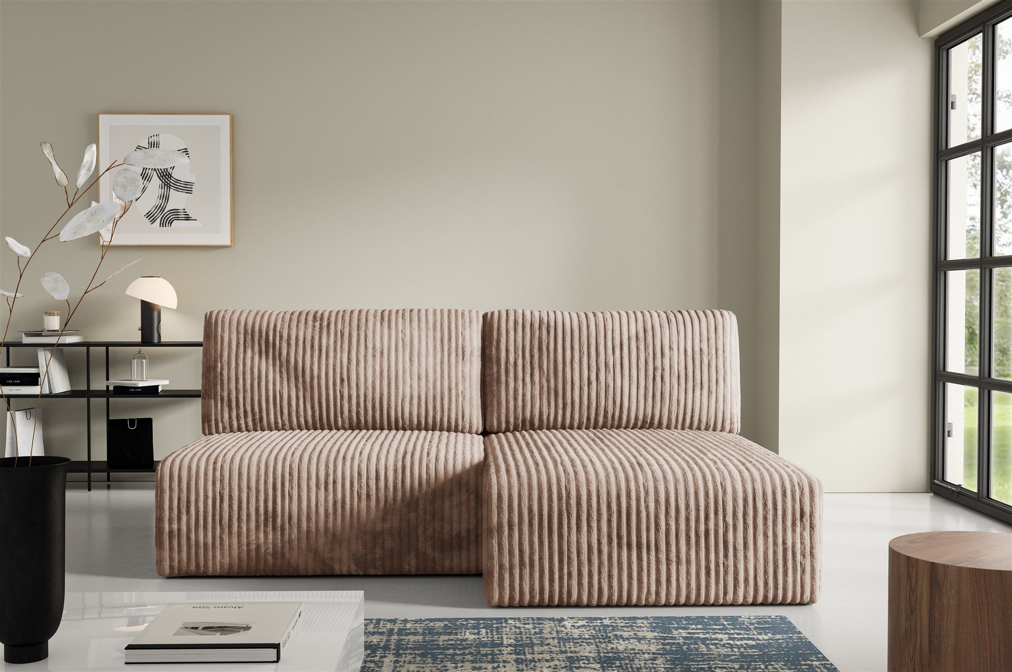 Fun Möbel Ecksofa Sofa FUN ALEGRIA XS mit Schlaffunktion in Velourstoff Tilia, mit Schlaffunktion und Bettkasten, Ottomane Links oder Rechts