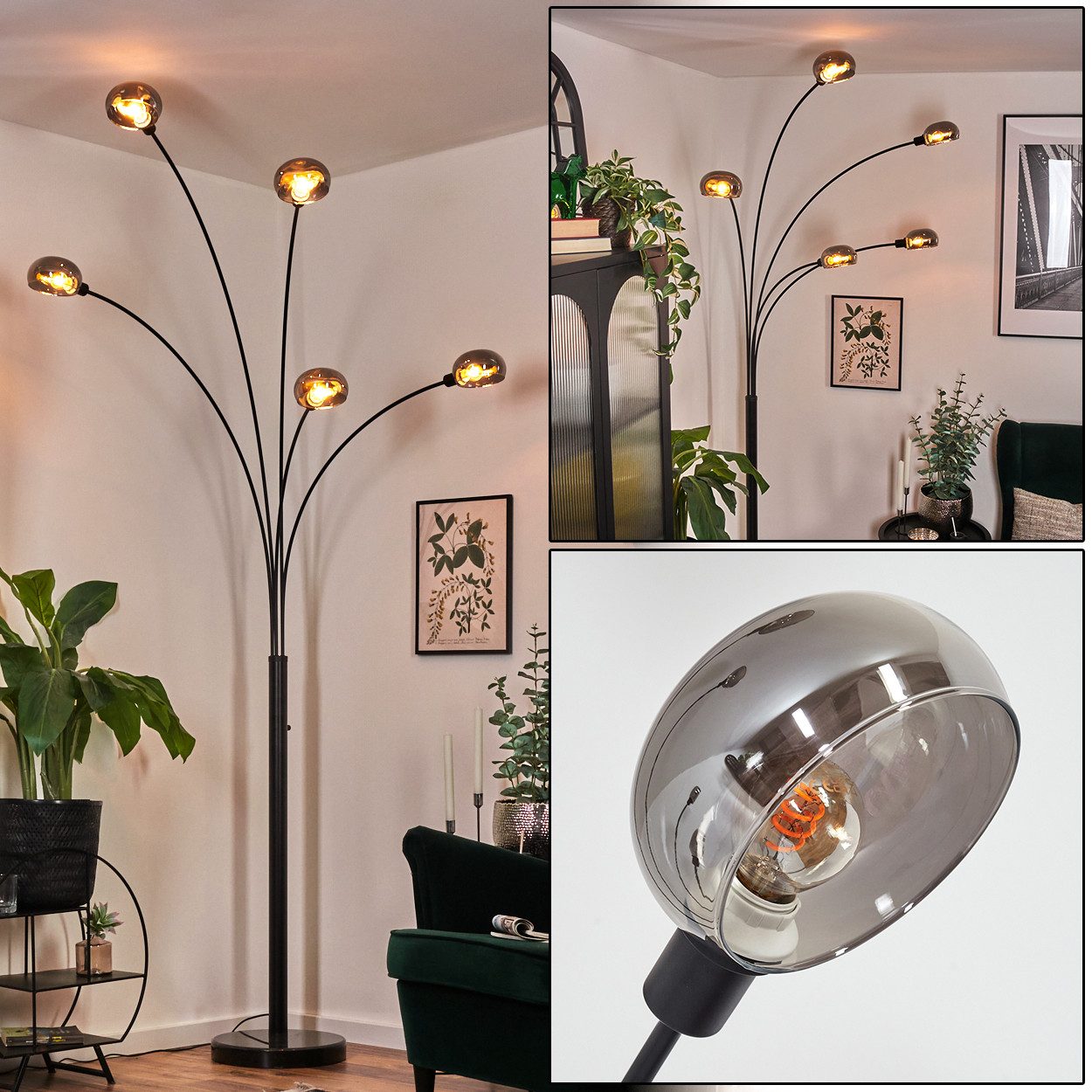 Stehlampe Stehlampe aus Metall in Schwarz/Rauchfarben im Retro/Vintage-Design