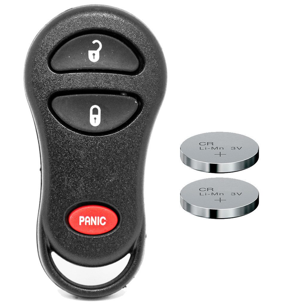 mt-key Auto Schlüssel Ersatz Gehäuse + 1x Tastenfeld + 1x passende CR2016 Knopfzelle, CR2016 (3 V), für Chrysler Jeep Dodge Funk Fernbedienung