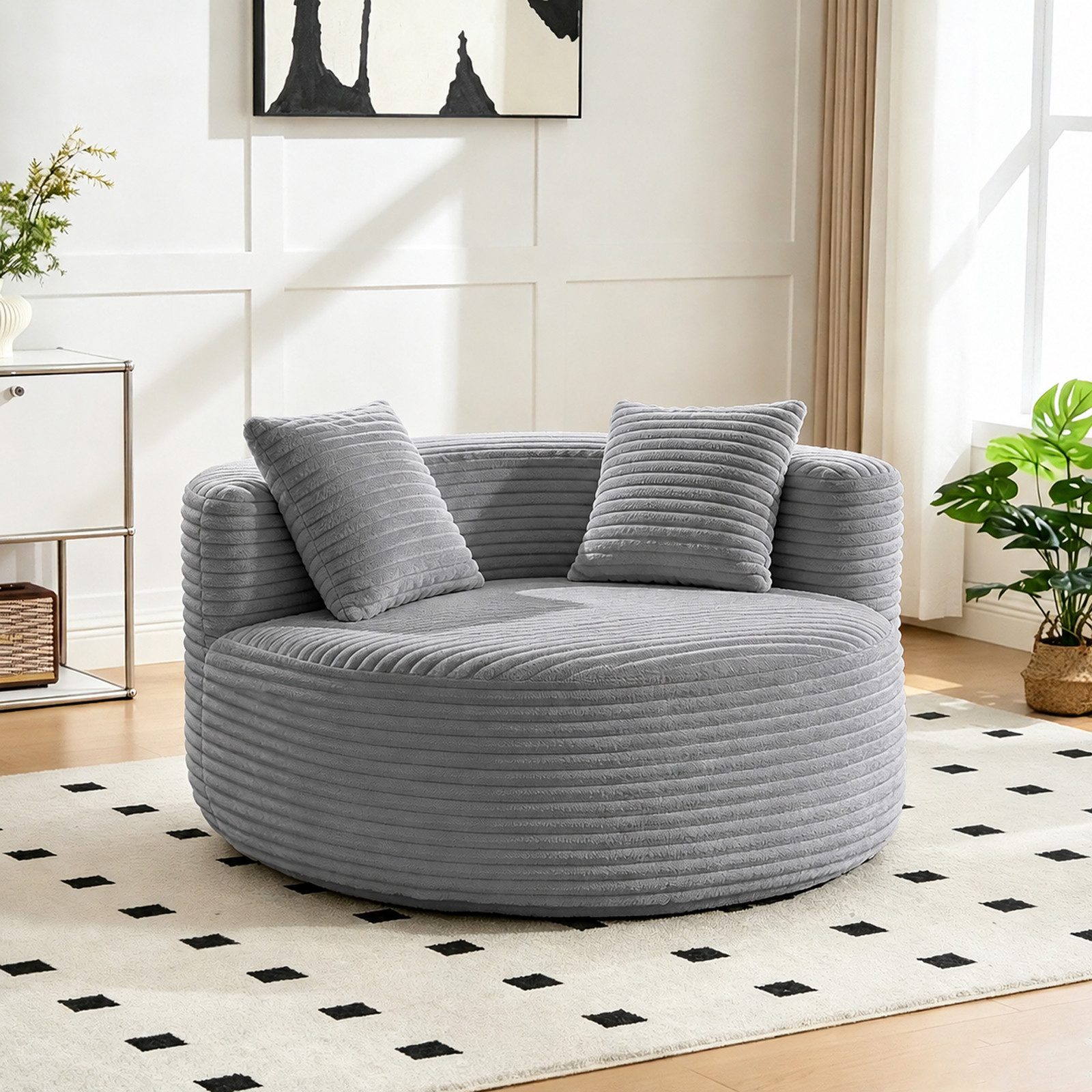 PEALOV Sitzsack Runder Cord-Loungesessel mit 2 Kissen, 110 cm XXL Lazy Sofa (1 St), Einzelsessel für Wohnzimmer und Schlafzimmer, ohne Montage