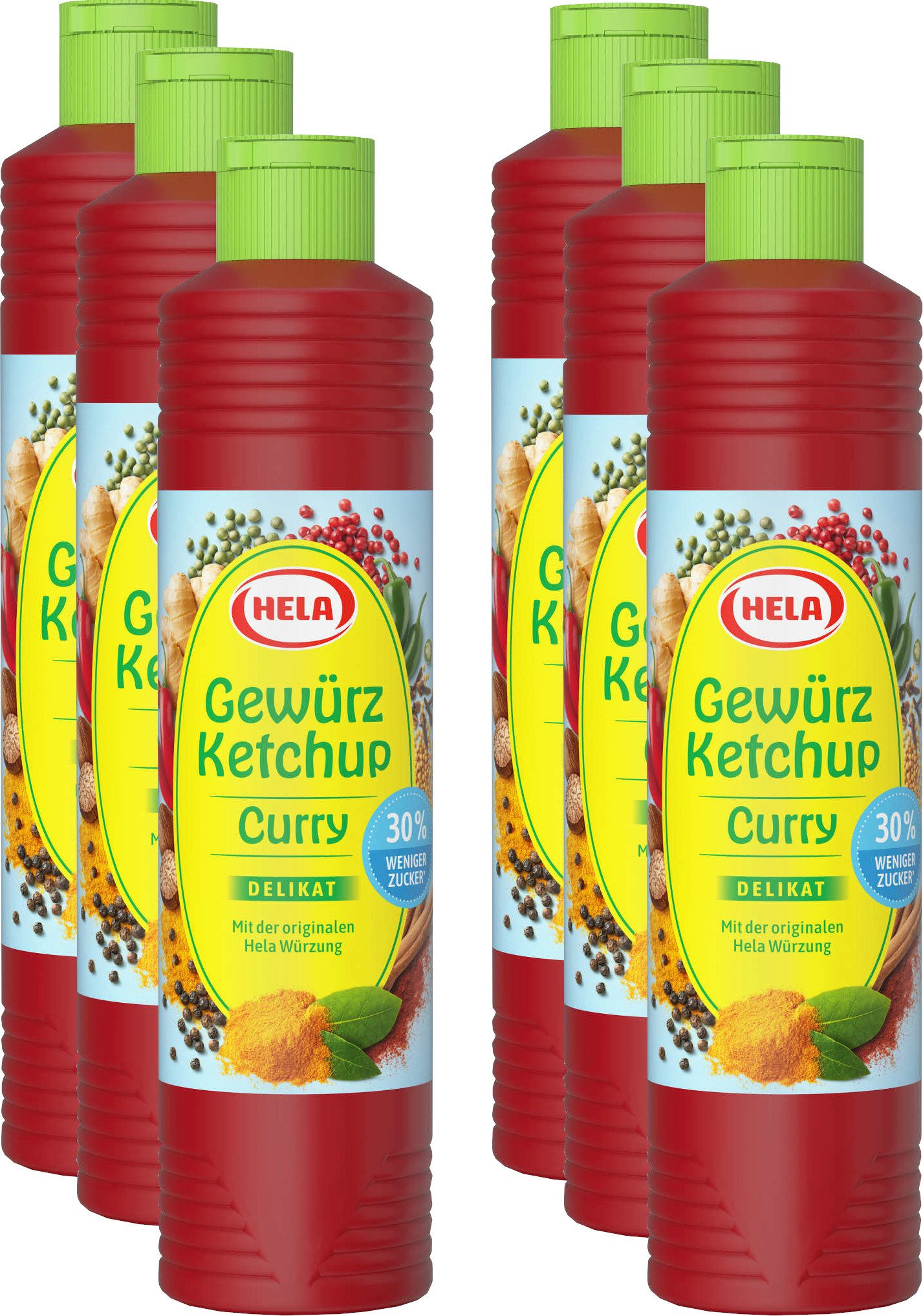 HELA Saucen 6 x 800 ml Ketchup Curry delikat 30% weniger Zucker Gewürzketchup, 1 x 4.8 l, 4800 ml, 1 St.