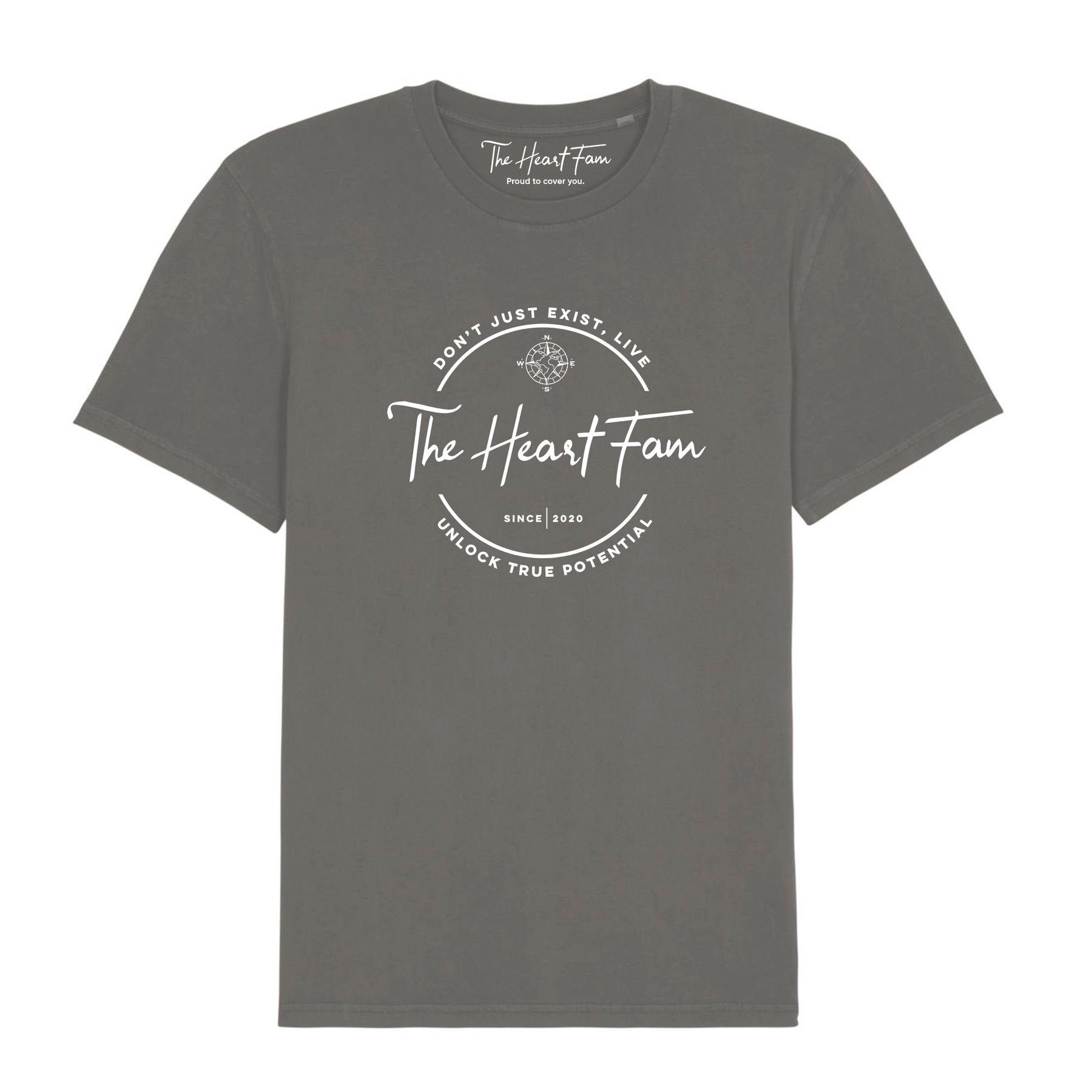 TheHeartFam T-Shirt Nachhaltiges Vintage Bio-Baumwolle Tshirt Antrazit Grau Herren Frauen Hergestellt aus Portugal / Familienunternehmen