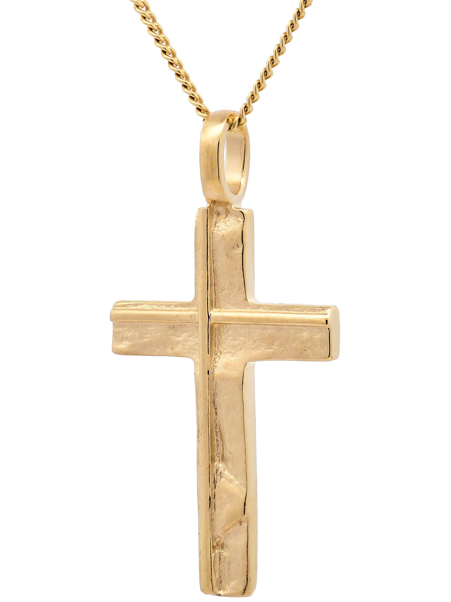 HOPLO Kreuzanhänger Anhänger Kreuz 585-14 Karat Gold mit vergoldeter Silberkette 36 cm, Made in Germany