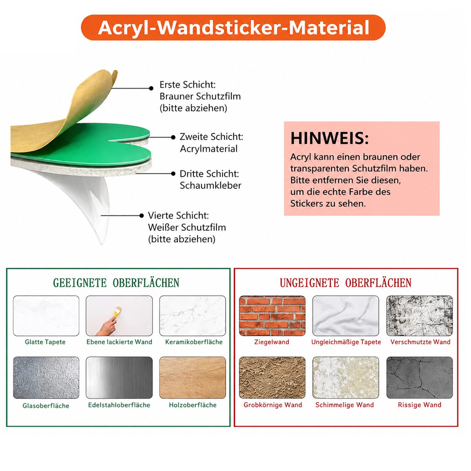 MOPUEA 3D-Wandtattoo 3D-Wandtattoo Dreidimensionaler dekorativer AusAcryl großer Baum Vögel (3D DIY Baum Wandtattoo Wandaufkleber Set, Baum Vögel Blätter Schrif – Bild 4 von 4