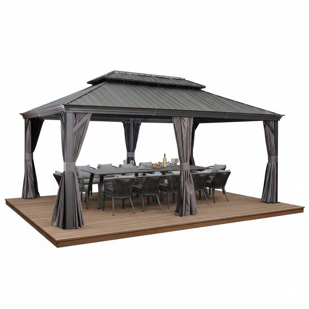PURPLE LEAF Pavillon Gartenpavillon mit Stahldach, Hardtop Gazebo mit Seitenteile, Wasserdicht Stabil Winterfest, Grau
