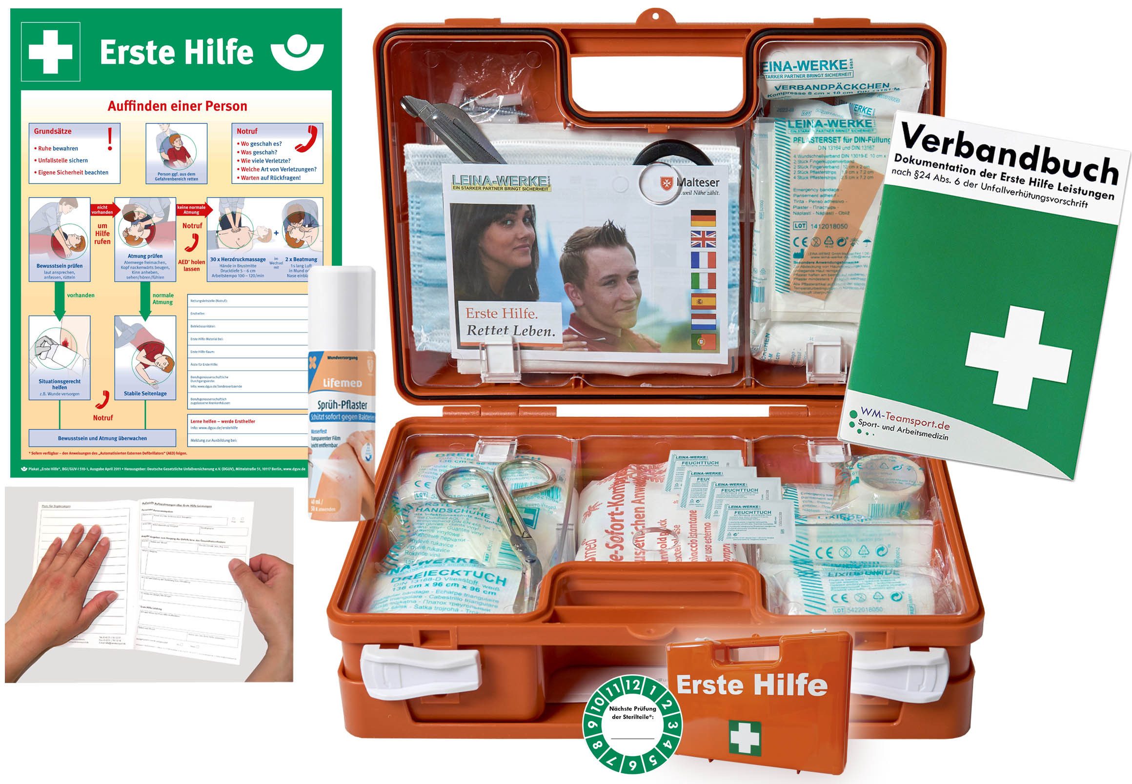 WM-Teamsport Erste-Hilfe-Koffer Erste-Hilfe-Koffer (K) DIN 13157 + Sprühpflaster + Aushang