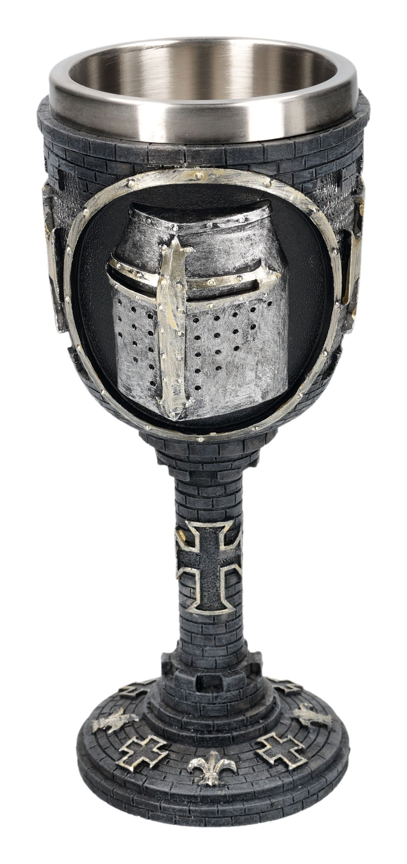 Figuren Shop GmbH Becher Ritter Kelch – Mittelalter Templer Becher Gothic Dekofigur 18,5 cm, Kunststein (Polyresin), Edelstahl