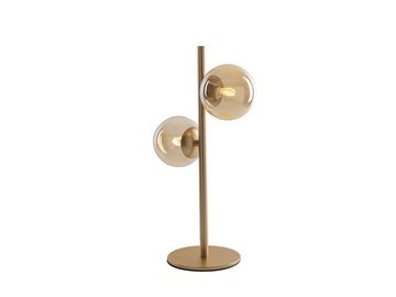 meineWunschleuchte LED Nachttischlampe, Dimmfunktion, LED wechselbar, Warmweiß, große ausgefallene Designer Bauhaus Lampe dimmbar, 2x Glas-kugel Gold