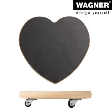 WAGNER design yourself Pflanzenroller BLACK Rund, Kleeblatt, Herz I für Innenbereich I MDF mit Melaminbeschichtung, schwarz I Blumenroller aus Holz I Tragkraft 100kg - Made in DE