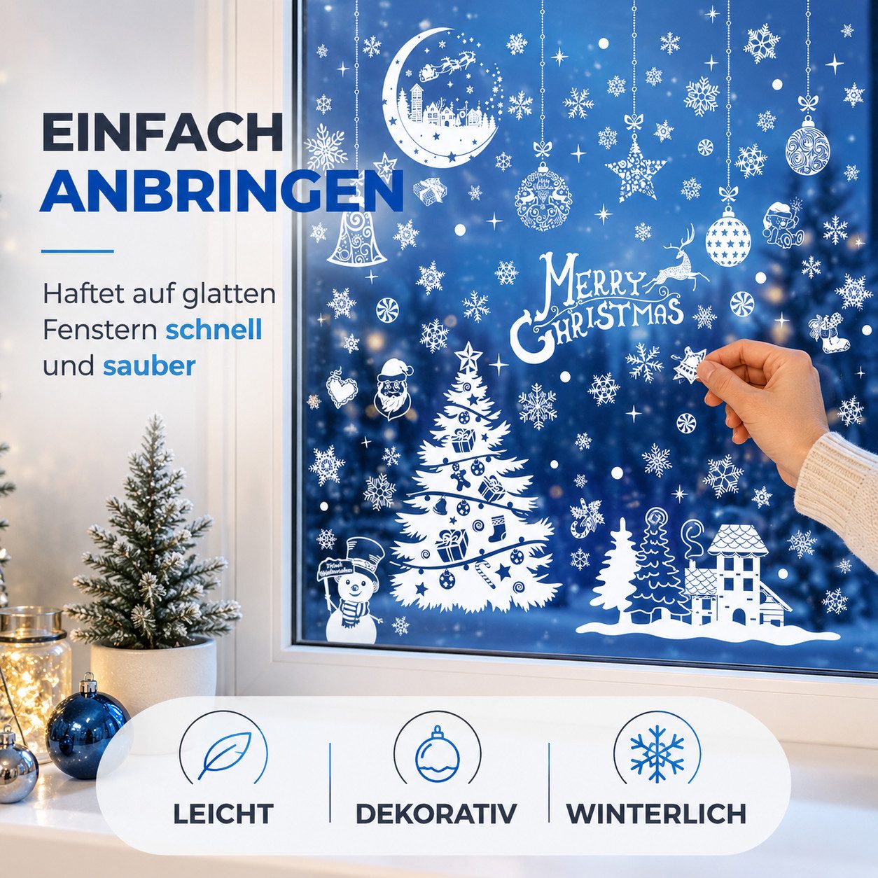 TK Gruppe Fensterbild 202-teiliges Fensterbilder Set Weihnachten – selbstklebende Aufkleber, selbstklebend