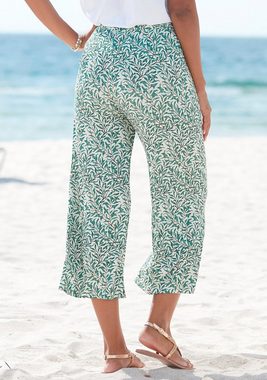 Beachtime Culotte (mit Bindegürtel) mit Blätterdruck und Bindeband, luftig-leichte Sommerhose