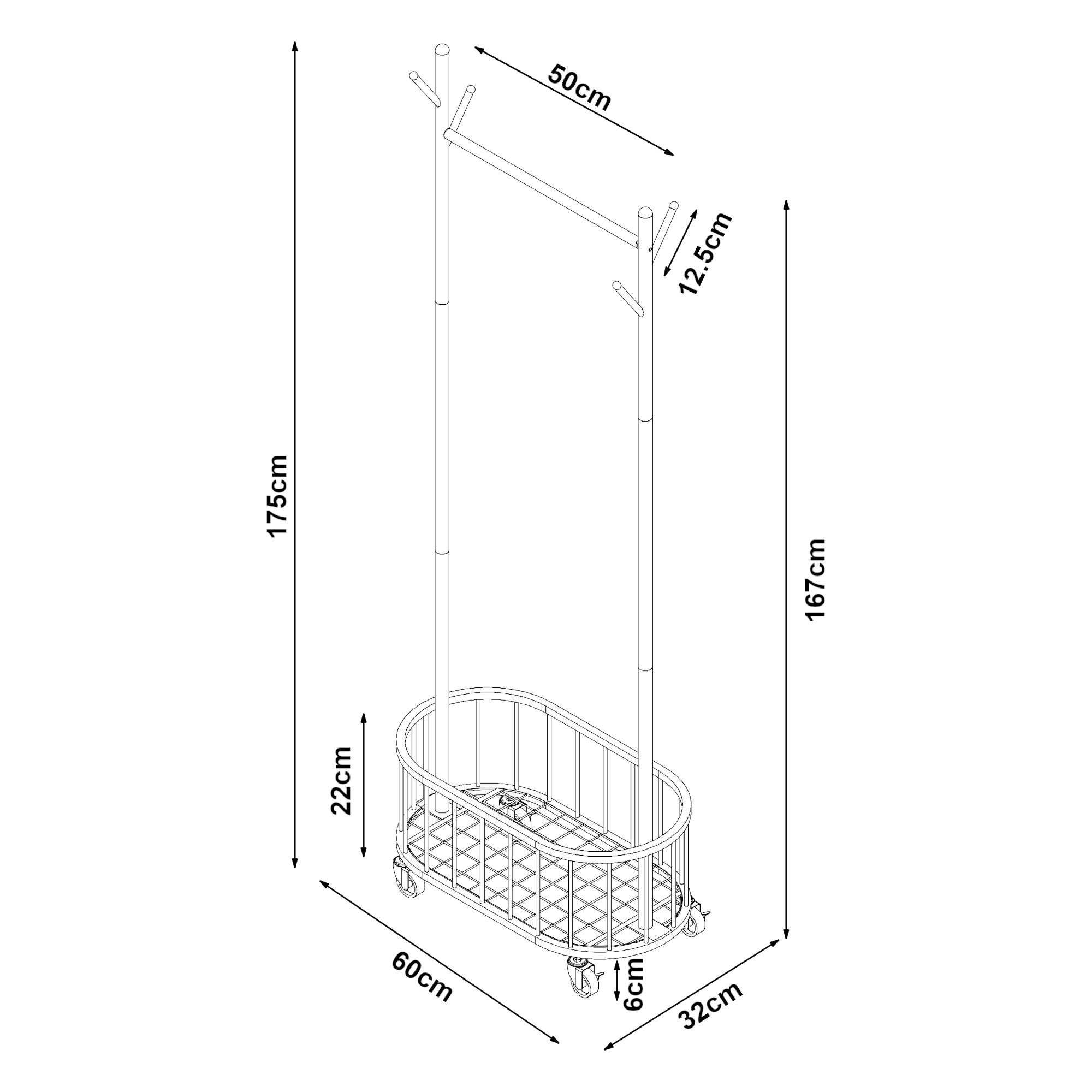 en.casa Garderobenständer, »Risør« rollbar mit Wäschekorb Stahl 175 x 60 x 32 cm Weiß