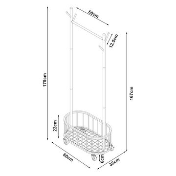 en.casa Garderobenständer, »Risør« rollbar mit Wäschekorb Stahl 175 x 60 x 32 cm Weiß