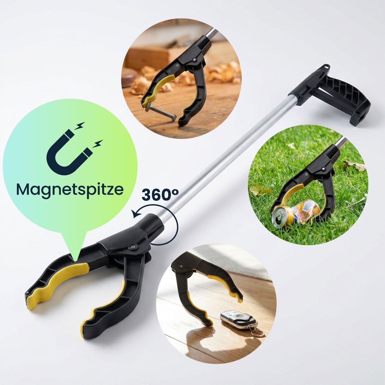 shop'n smile ideoon Greifarm Greifarm 76 cm, Ergonomische Greifzange mit Magnetspitze & 360° Kopf, 2-tlg., 1er-Set & 2er-Set, mit Magnetspitze, 360° Drehkopf, K – Bild 5 von 5