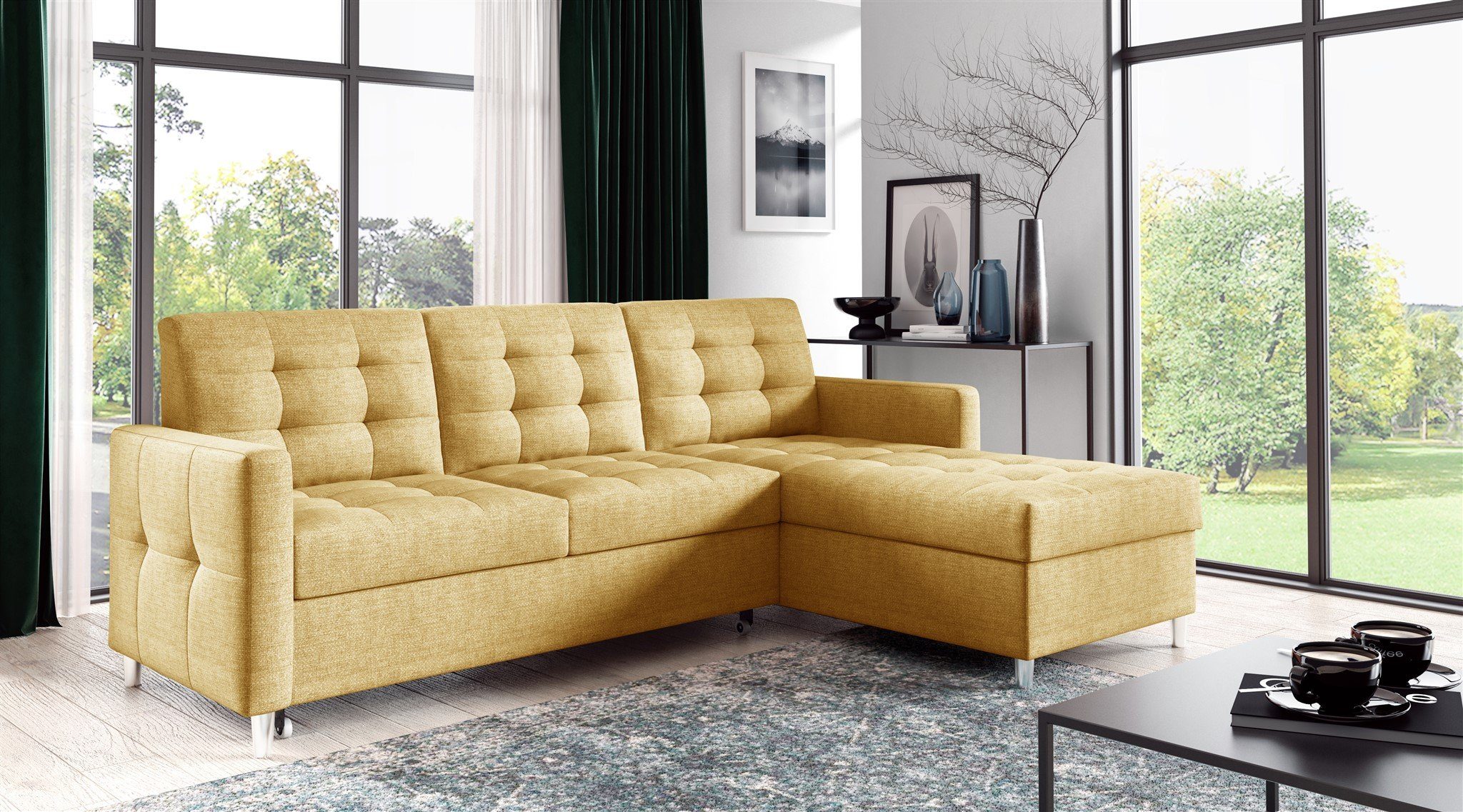 Fun Möbel Ecksofa Ecksofa Sofa NURI mit Ottomane in Stoff Luis, inkl. Schlaffunktion, Rundumbezug