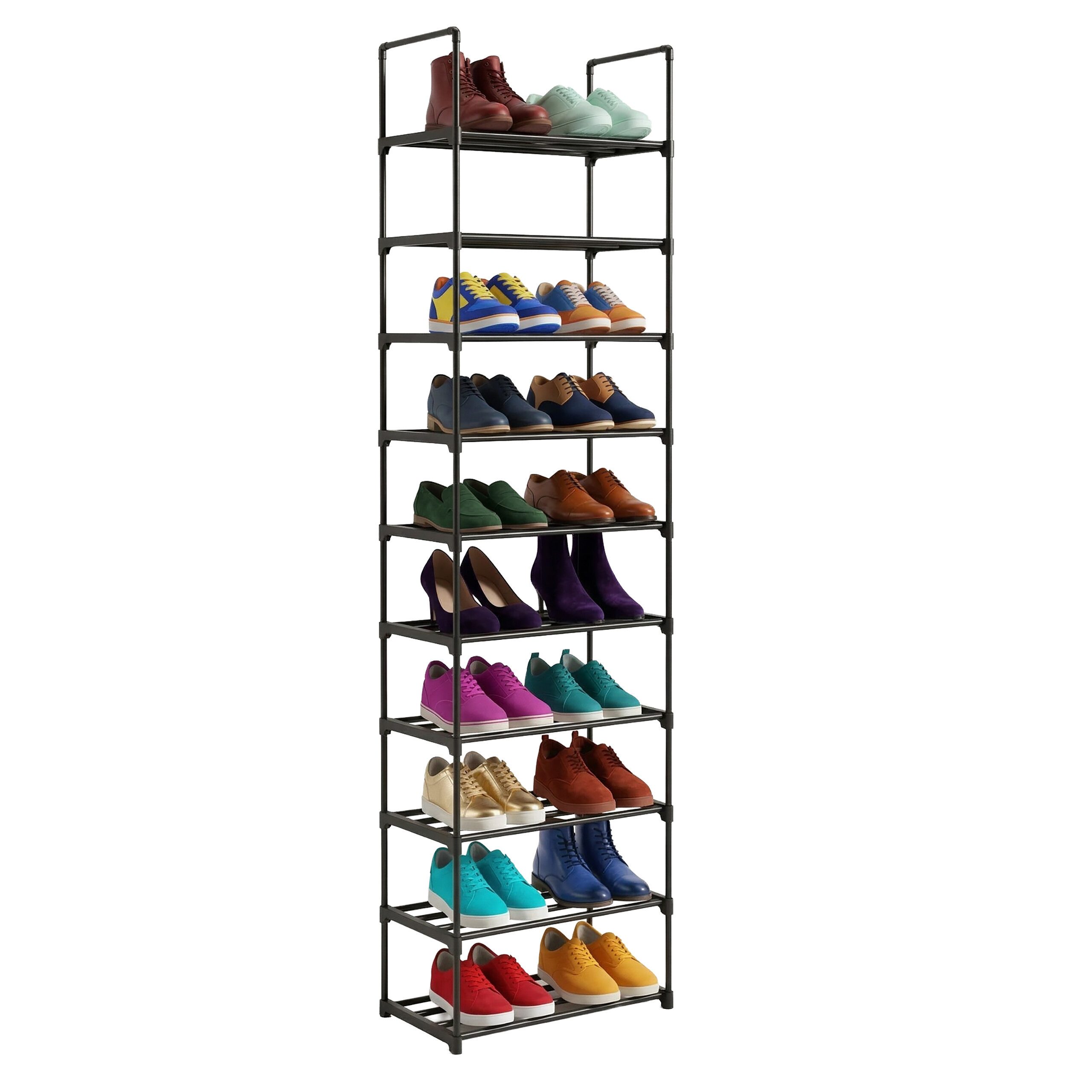 relaxdays Schuhregal Stecksystem Metall, 1-tlg., schwarz, 10 Ebenen, 45 cm