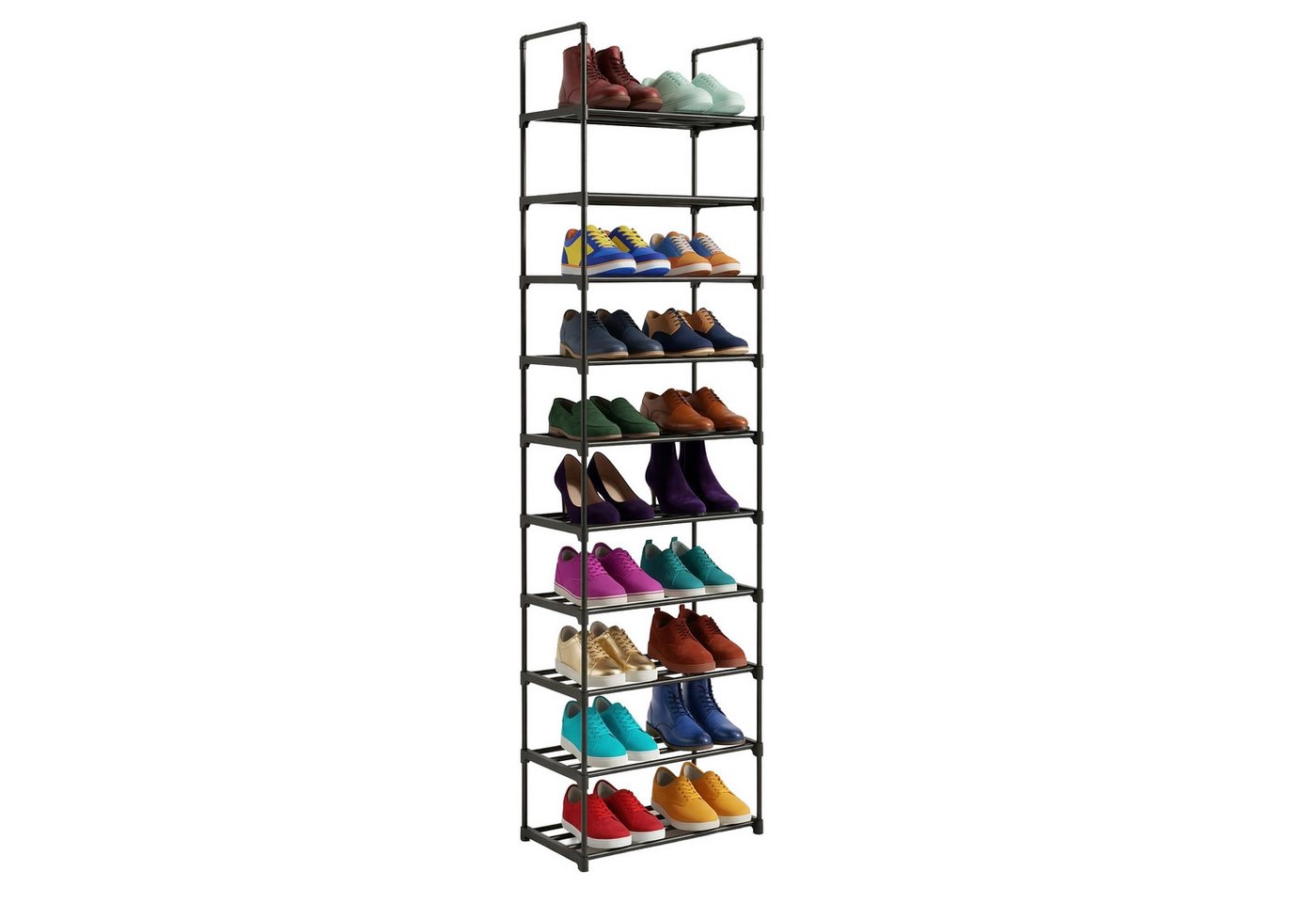 relaxdays Schuhregal Stecksystem Metall, 1-tlg., schwarz, 10 Ebenen, 45 cm