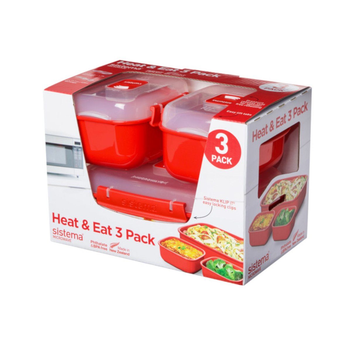 sistema 3er-Set, Mikrowellenbehälter Kunststoff Eat Heat lebensmittelsicher & rot, Mikrowellengeschirr