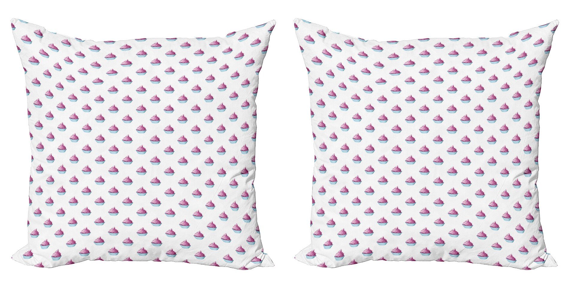 Dessert Und Stück), Modern Abakuhaus Digitaldruck, Doppelseitiger (2 Pink Blau Kissenbezüge Kuchen Accent