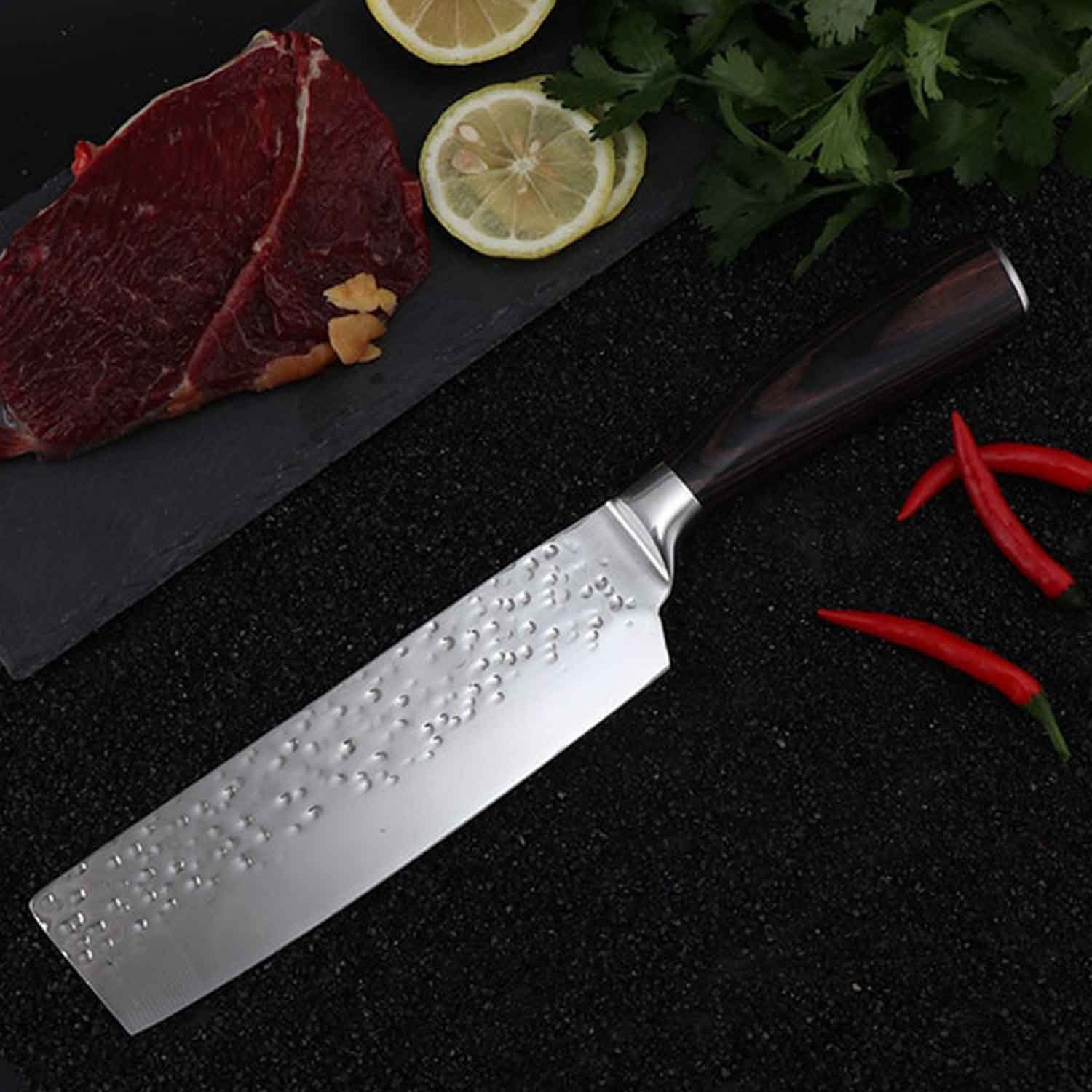 Muxel Hackmesser Hackmesser Nakiri Metzgermesser Edelstahlt Hammerschlag Kochmesser