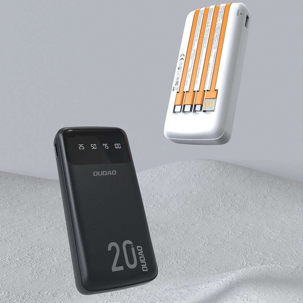 Dudao Multikabel-Akkupack Powerbank 20000 mAh (1 St), 4 integrierte Kabel, 9 Sicherheitsstufen, 20.000 mAh