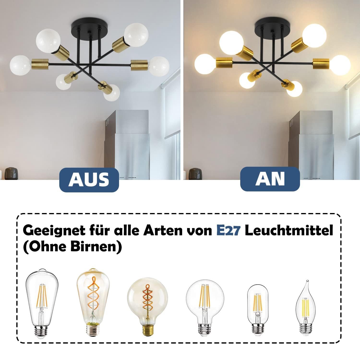 ZMH Deckenleuchten 6 Flammig Deckenlampe Vintage Retro ohne Leuchtmittel fü günstig online kaufen