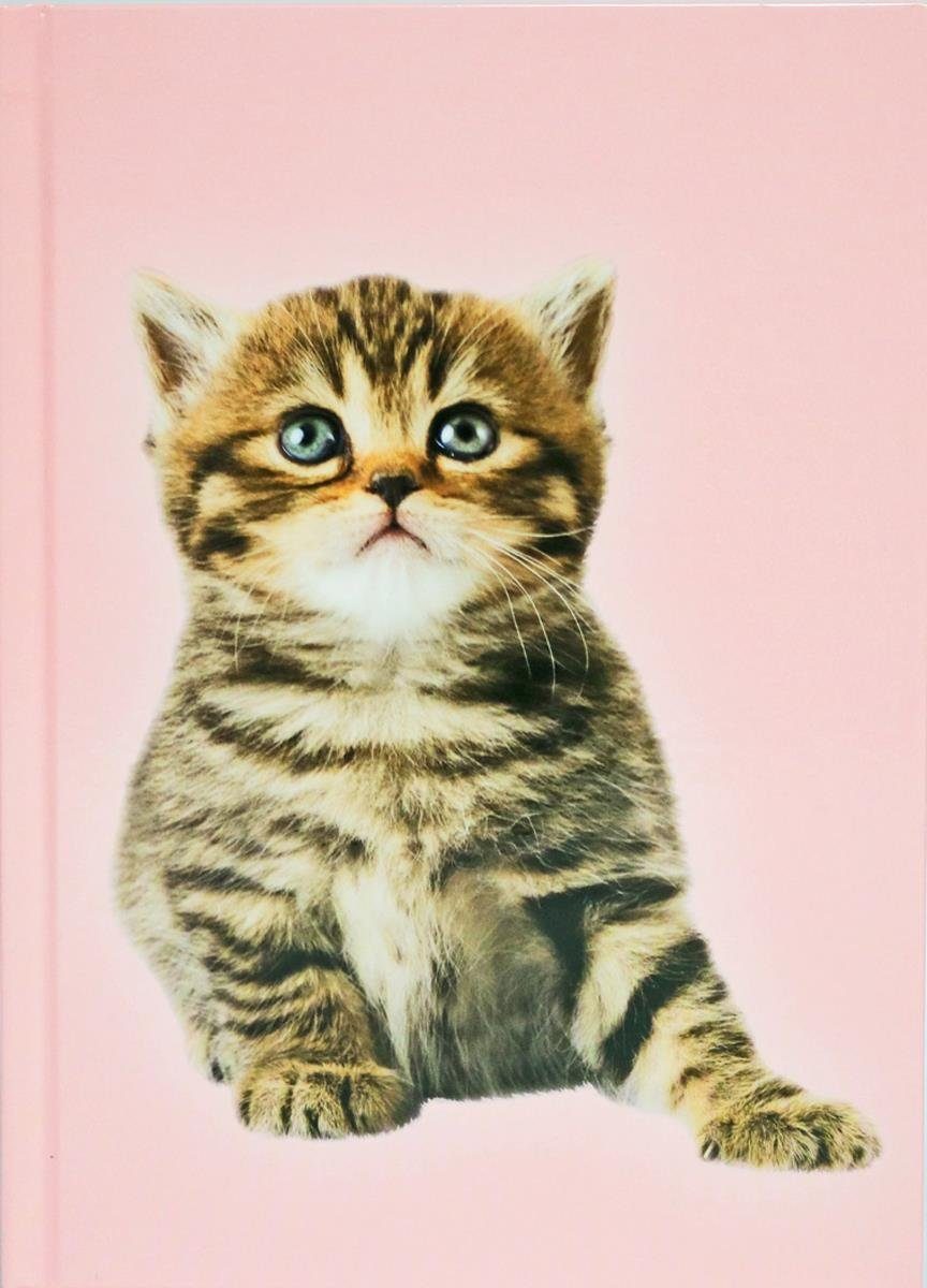 ADINA Notizbuch ADINA Notizbuch A5 fester Deckel dotted Katze auf pinkem Hintergrund
