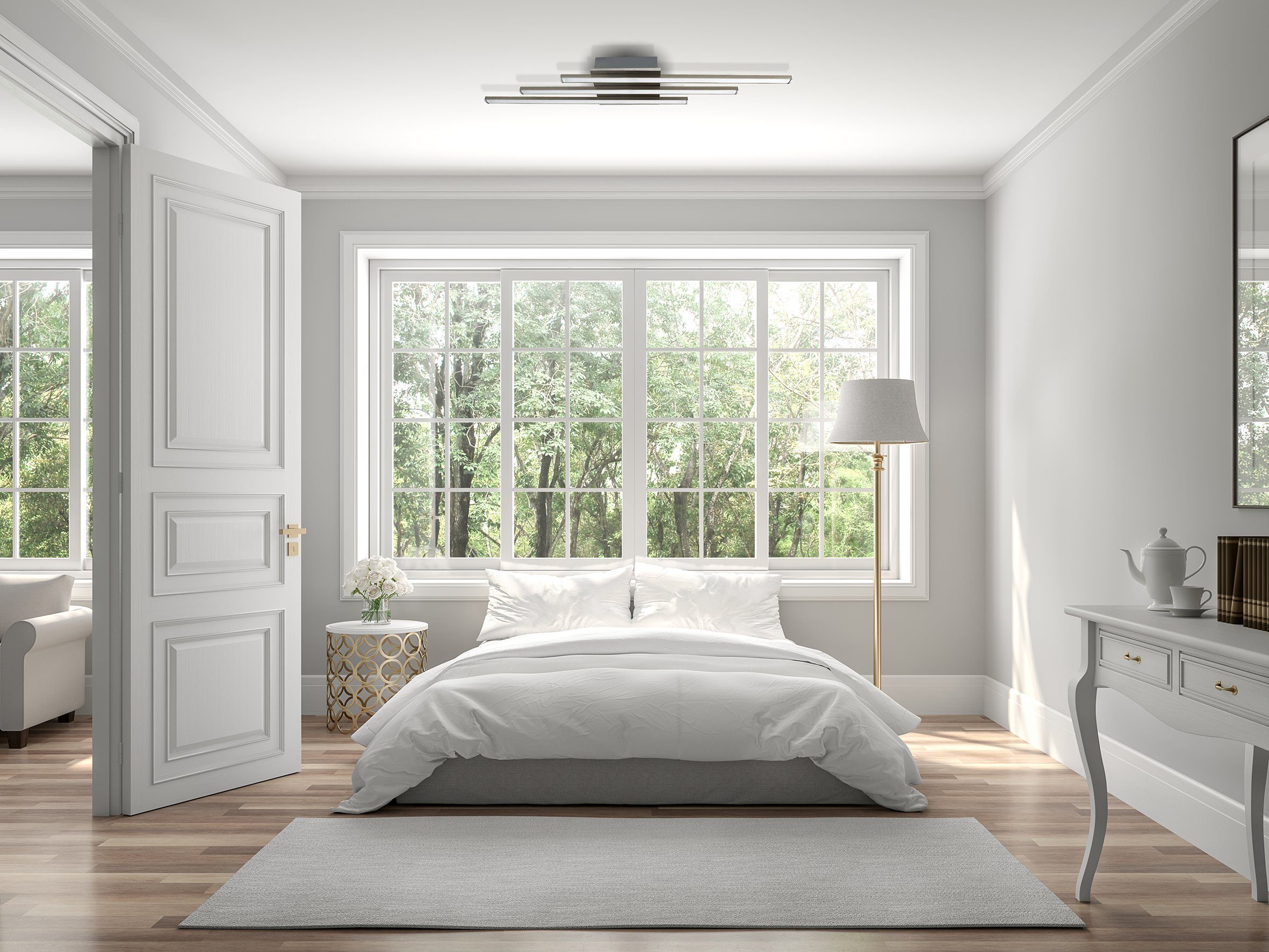 TRANGO LED Deckenleuchte, 3130 Design LED-Deckenleuchte dimmbar Serie *STRAIGHT* 3 Flammen I modern & chic I in drei parallel versetzten Leuchtenarmen I Deckenlichtleisten I Deckenlampe I 3x 8 Watt LED Modul 3000K warm-weiß, Nickel matt & Chrom