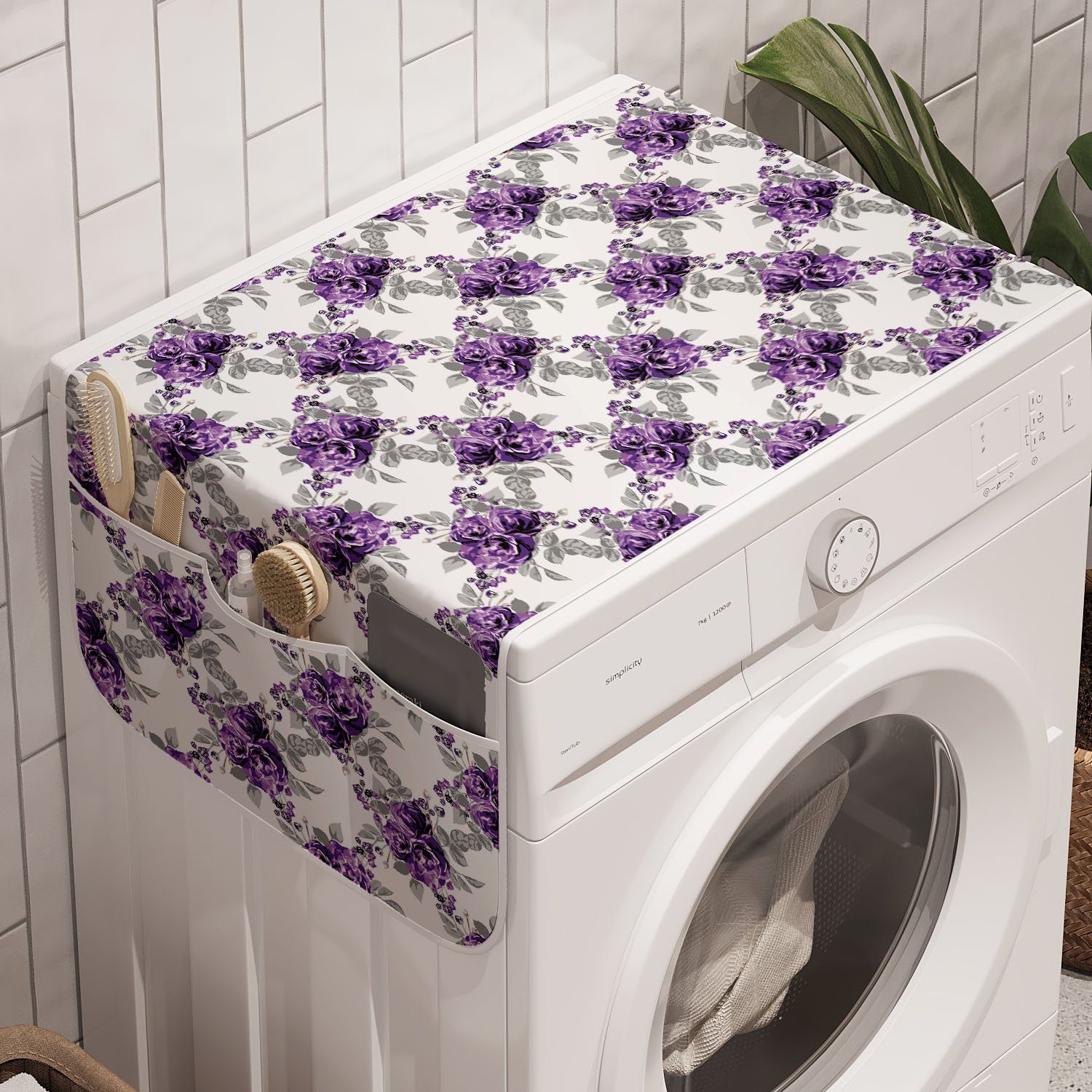 Abakuhaus Badorganizer Anti-Rutsch-Stoffabdeckung für Waschmaschine und Trockner, Hochzeit Romantische violette Rose Blooms